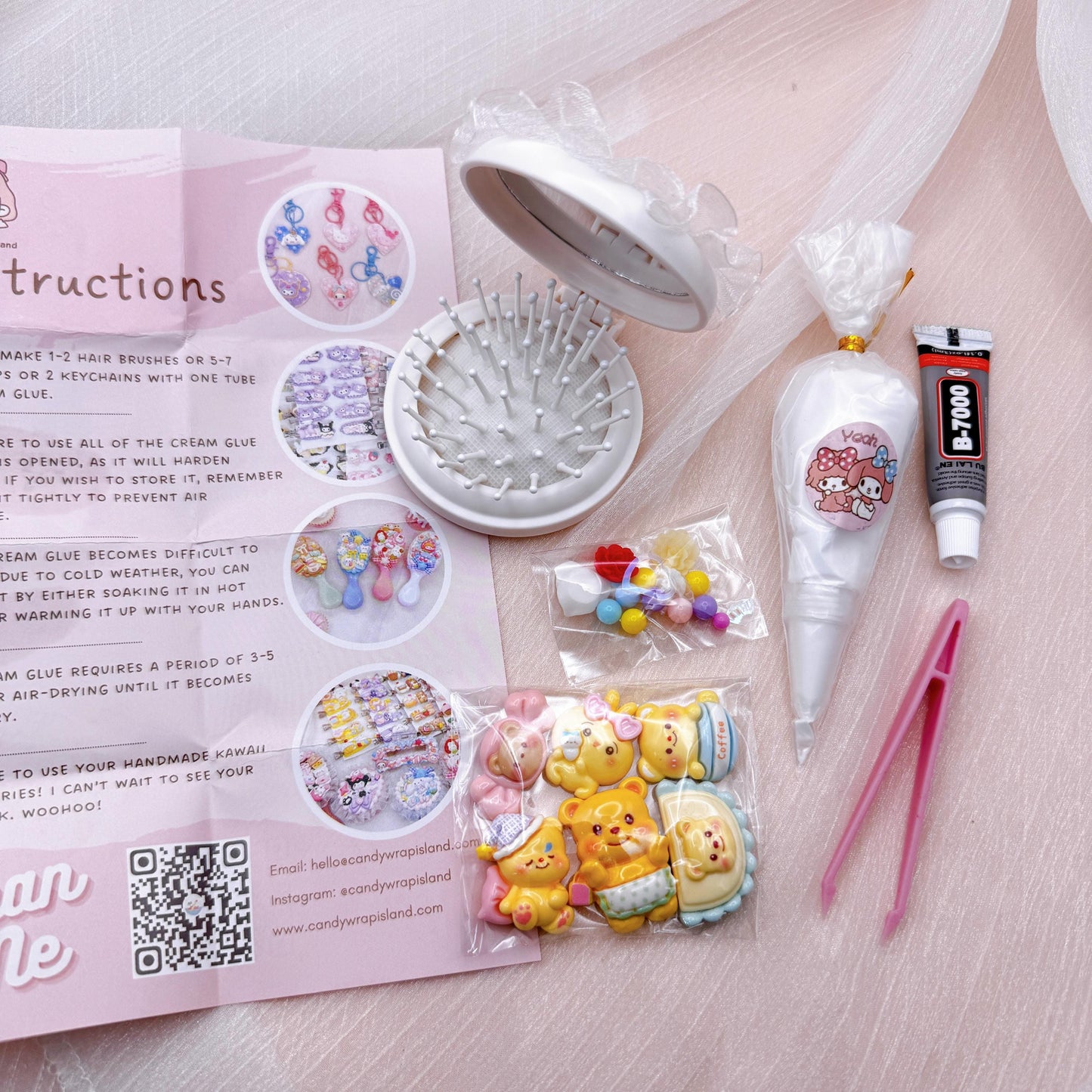 Decoden Pop Out Brush with Mirror DIY Kit, Handmade Brush, Kawaii Compact Mirror, Girl Hairbrush, DIY craft kit