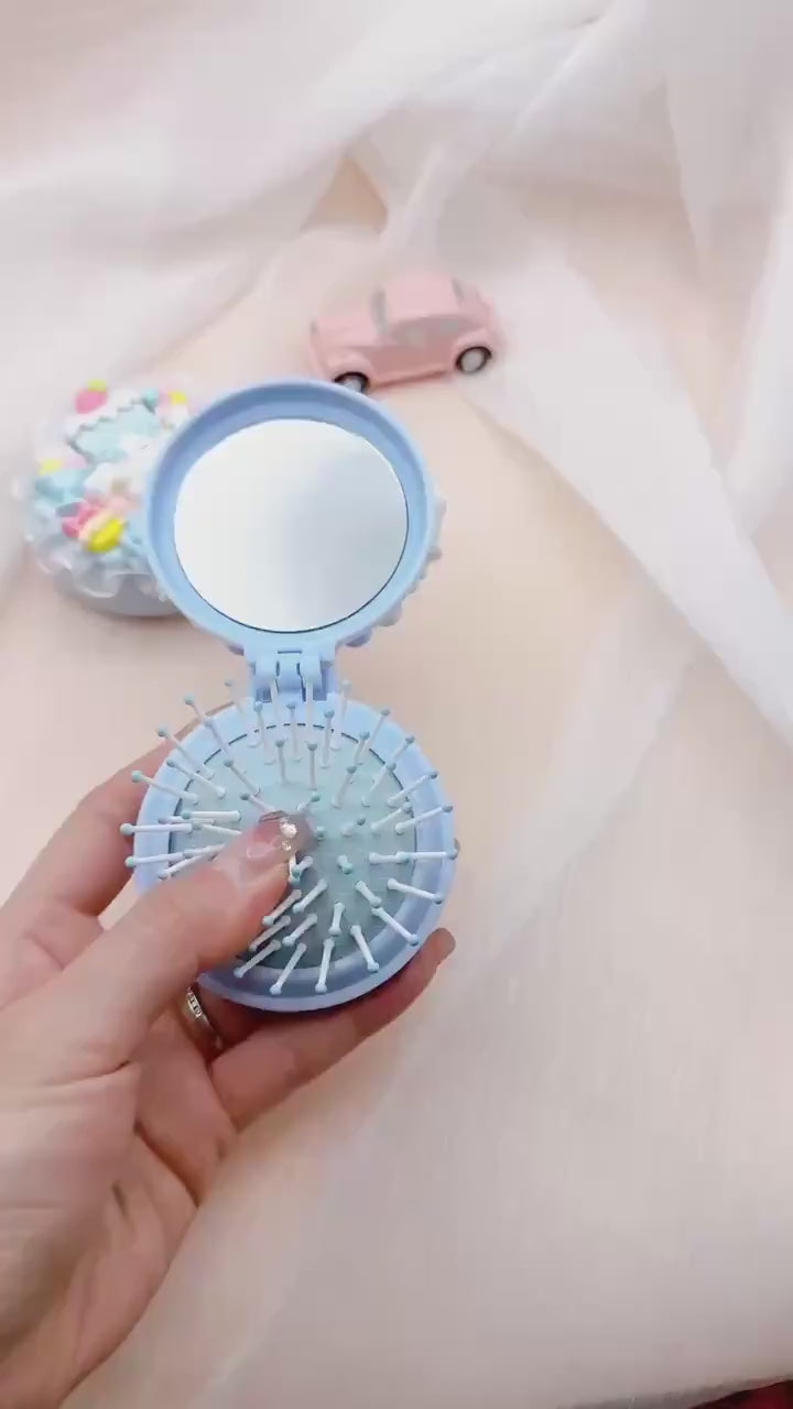 Kawaii Hello Kitty Hairbrush with Mirror, Compact Mirror, Handmade Decoden Hair Brushes, Compact Hairbrush, Hair Accessories