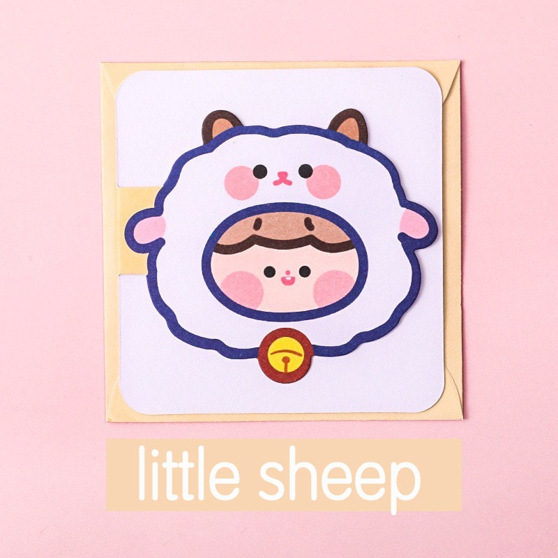 Cartoon Greeting Cards with Envelope, Cute Retro Groovy Kawaii Stationery