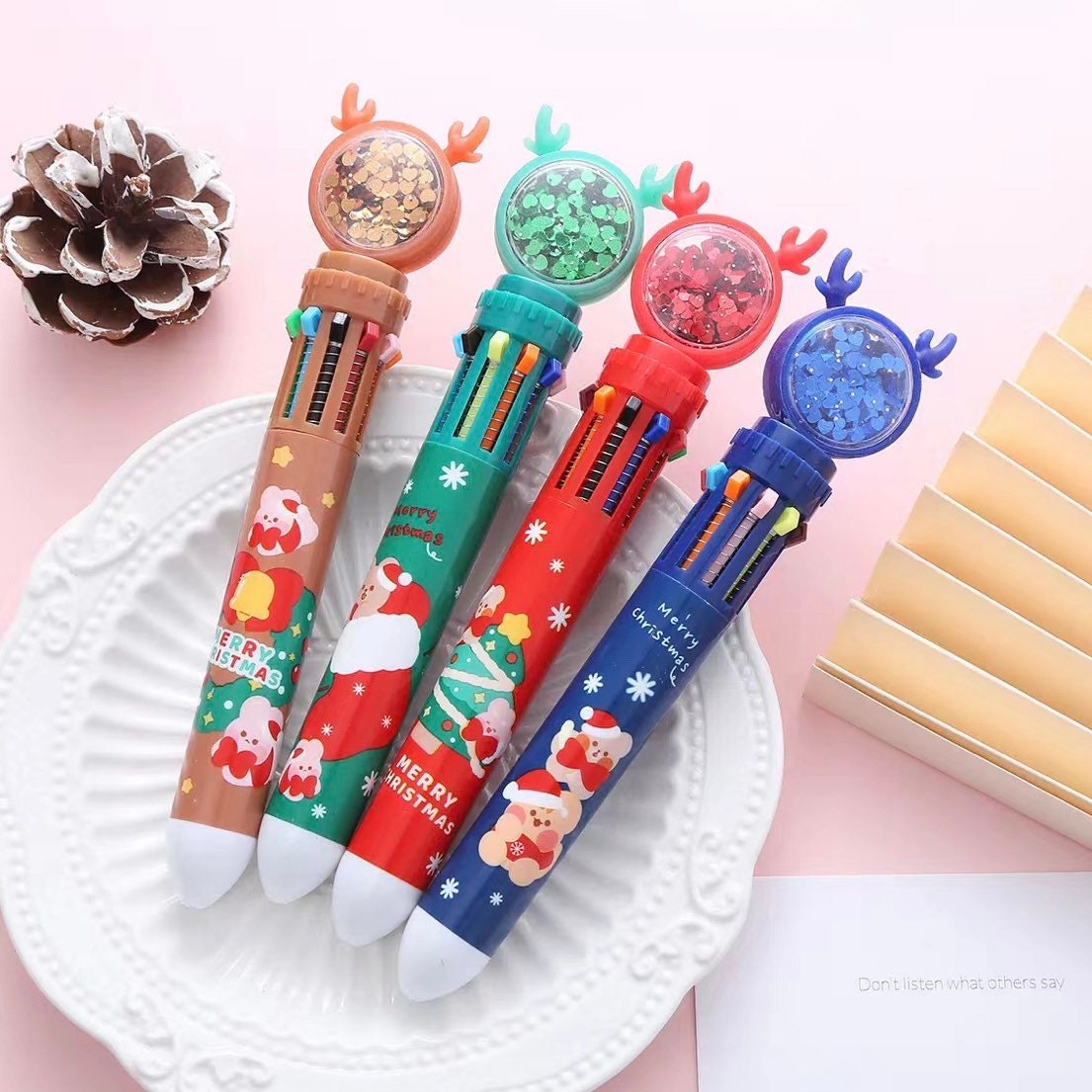 Kawaii Christmas 10 colors pen, Cute Stationery, Ballpoint Pens, Christmas Gifts for Children, Christmas gifts
