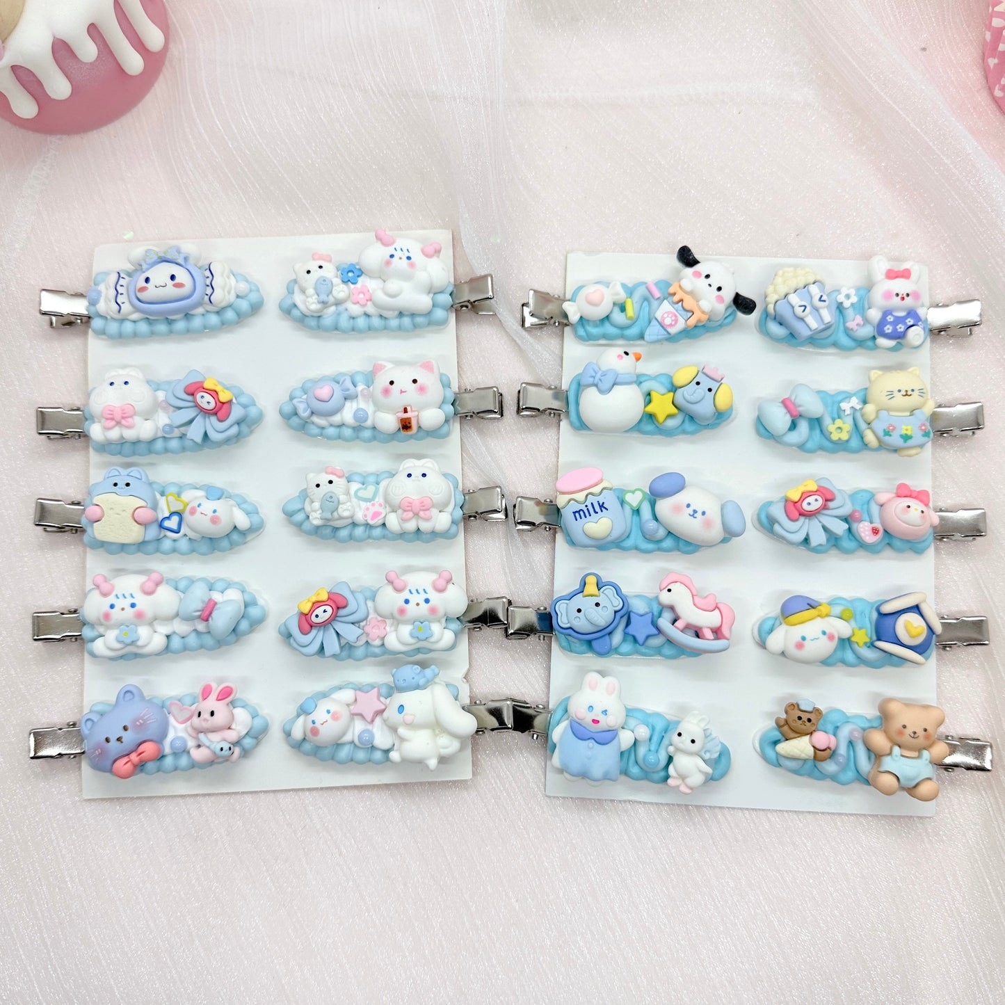 Kawaii Handmade hair clips, Color of your choice, Random 1, cute decoden hair accessories, each one is unique