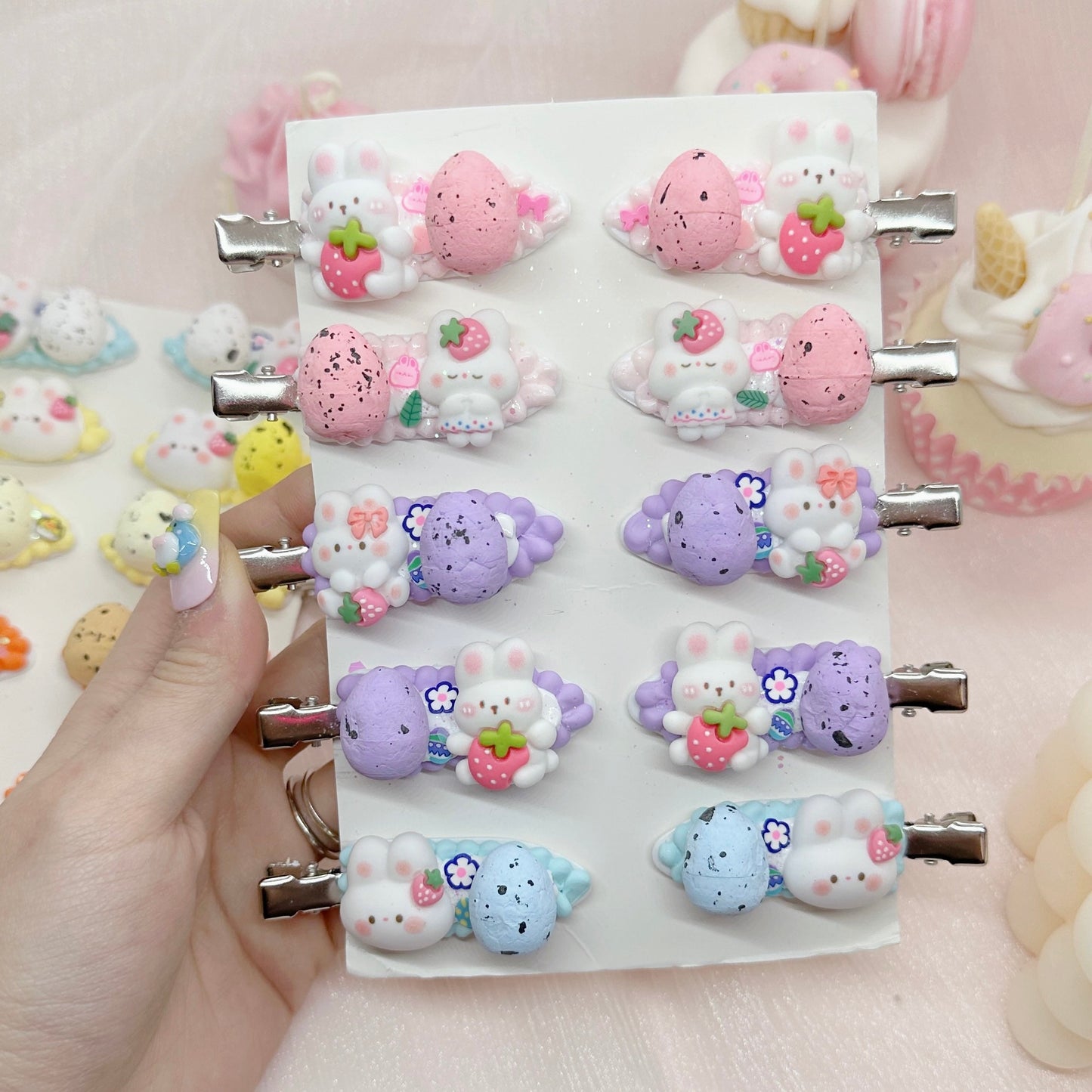 Kawaii Easter hair clips, Handmade Easter Barrette, Random 1, cute decoden hair accessories, each one is unique