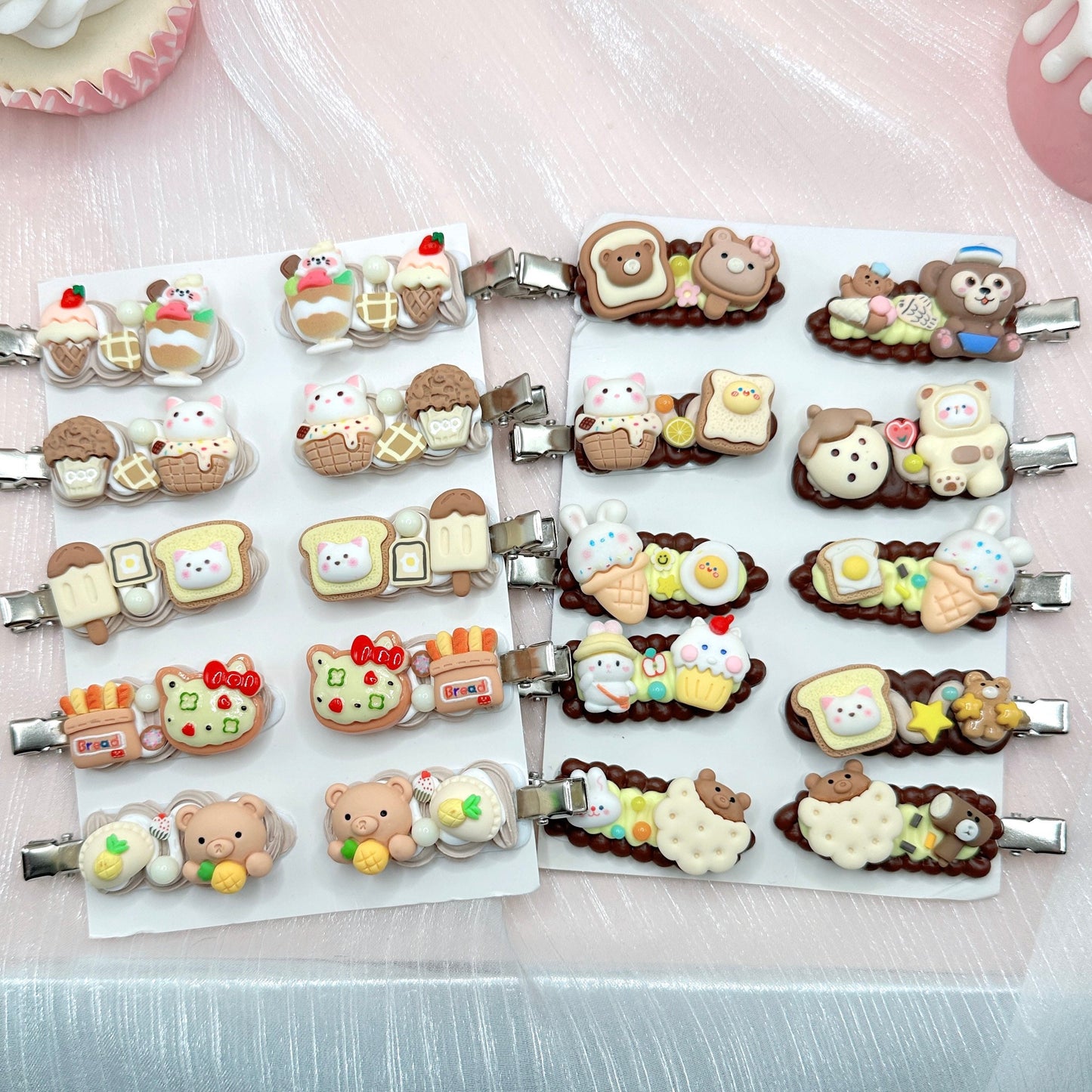 Kawaii food hair clips, Donut Bear, ice-cream Cone, Random 1, cute decoden hair accessories, each one is unique