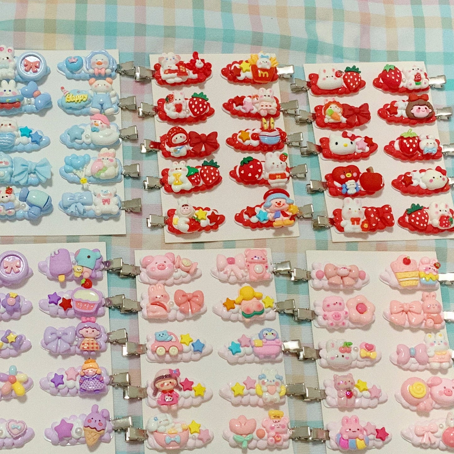 Kawaii Handmade hair clips, Color of your choice, Random 1, cute decoden hair accessories, each one is unique
