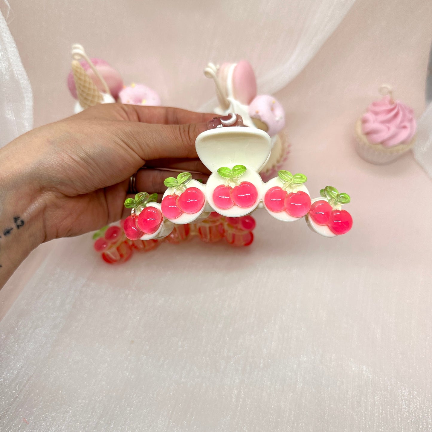 Handmade Cherries Hair Claws, Fruit Hair Claws, Hair Accessories, Cherry Banana Claws, Cherry hair claw, Girl Hair Clips