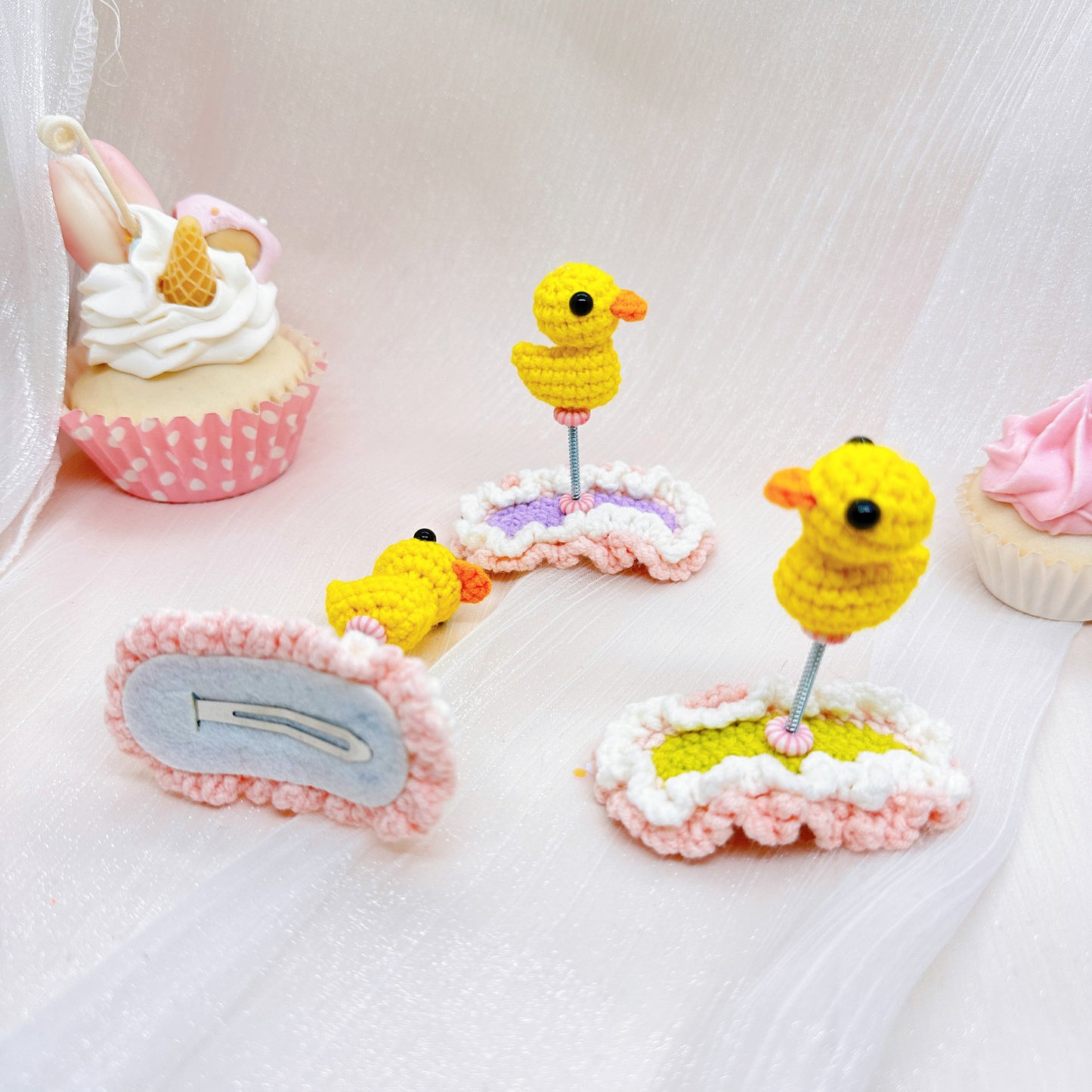 Crochet Ducky Bobblehead Hair Clips, Handmade Barrettes, Kawaii Hair Accessories, Funny Barrettes