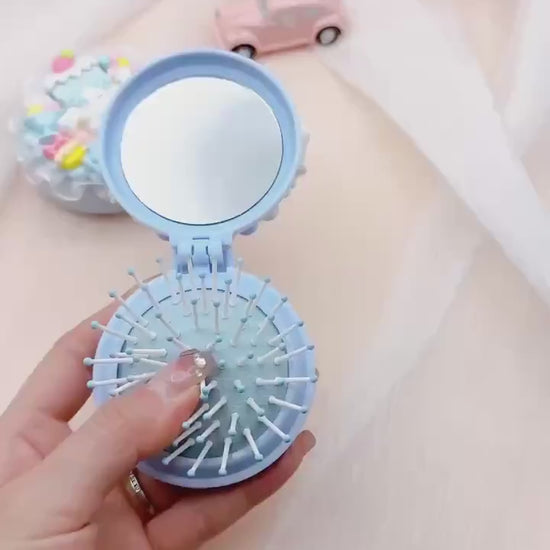 Kawaii Hello Kitty Hairbrush with Mirror, Compact Mirror, Handmade Decoden Hair Brushes, Compact Hairbrush, Hair Accessories