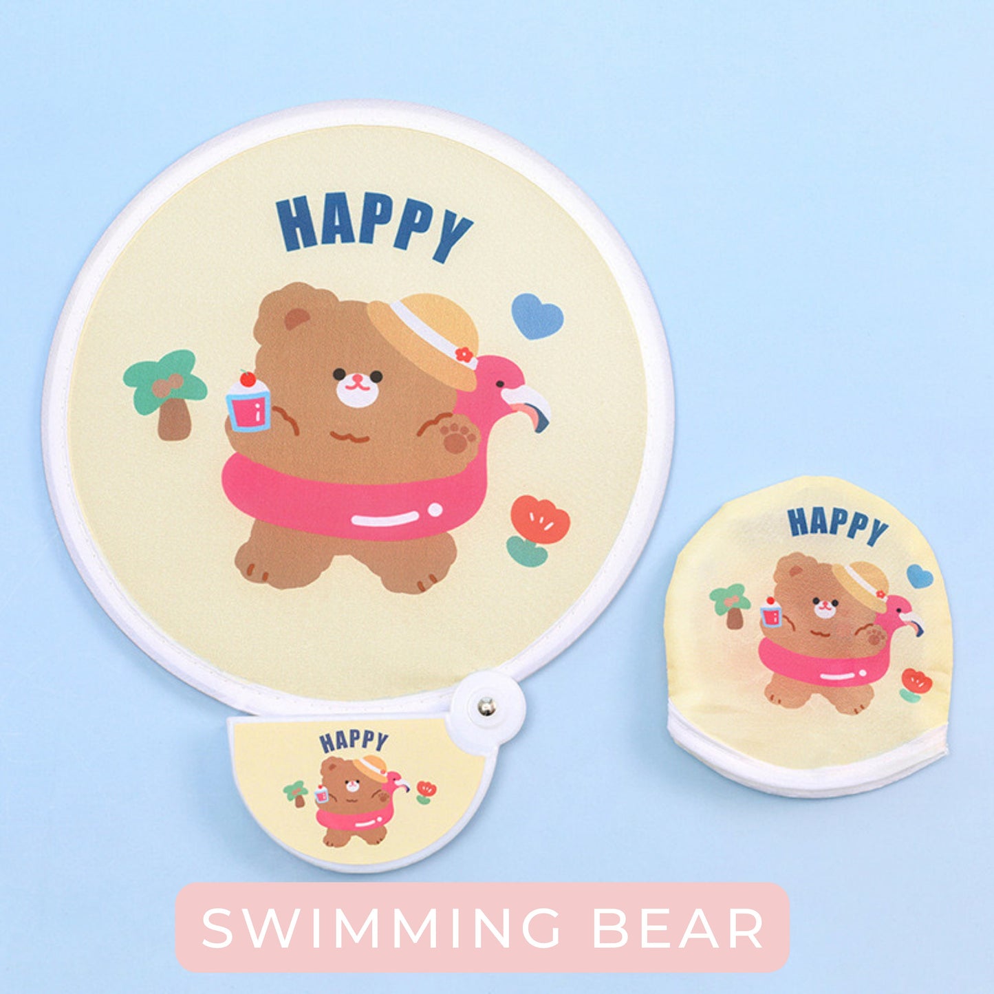 Pocket Foldable Fan, Kawaii Fold-Up Hand Fan, Circular Fan, Collapsible Fan, Cartoon Round Fan, Summer Accessories