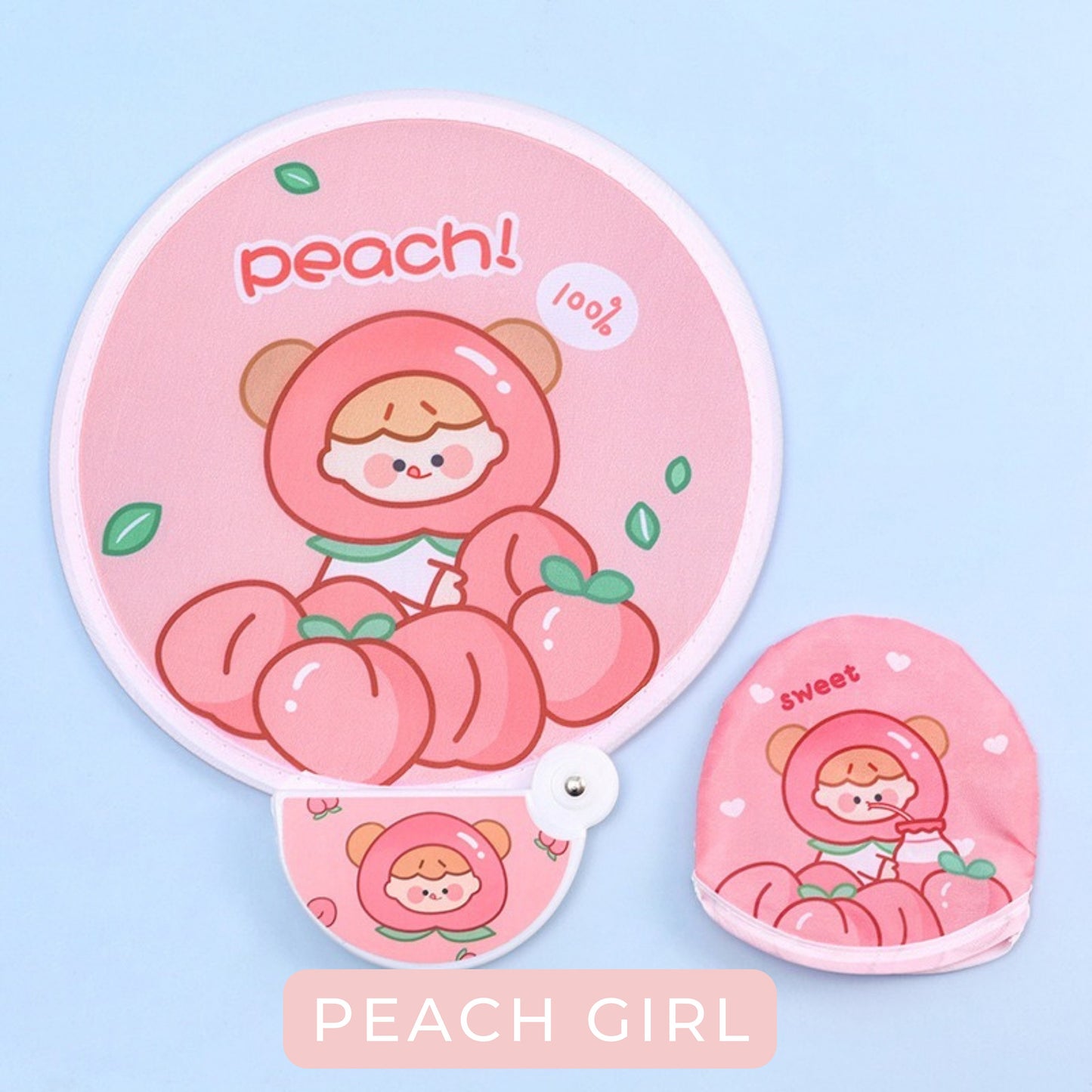 Pocket Foldable Fan, Kawaii Fold-Up Hand Fan, Circular Fan, Collapsible Fan, Cartoon Round Fan, Summer Accessories