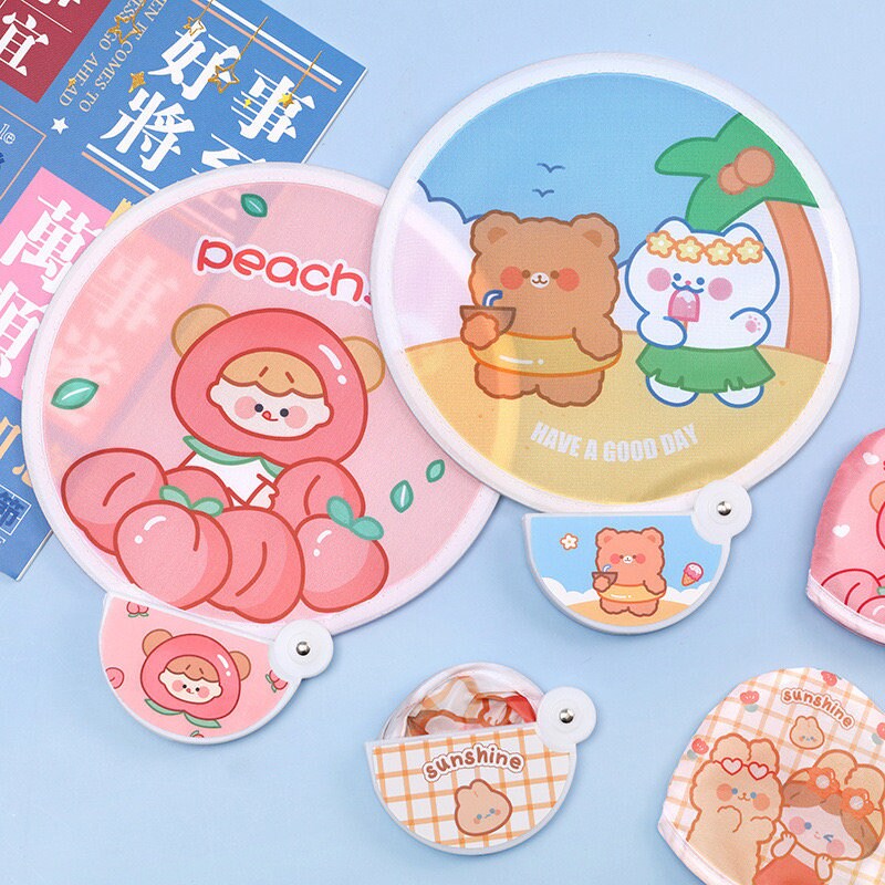 Pocket Foldable Fan, Kawaii Fold-Up Hand Fan, Circular Fan, Collapsible Fan, Cartoon Round Fan, Summer Accessories