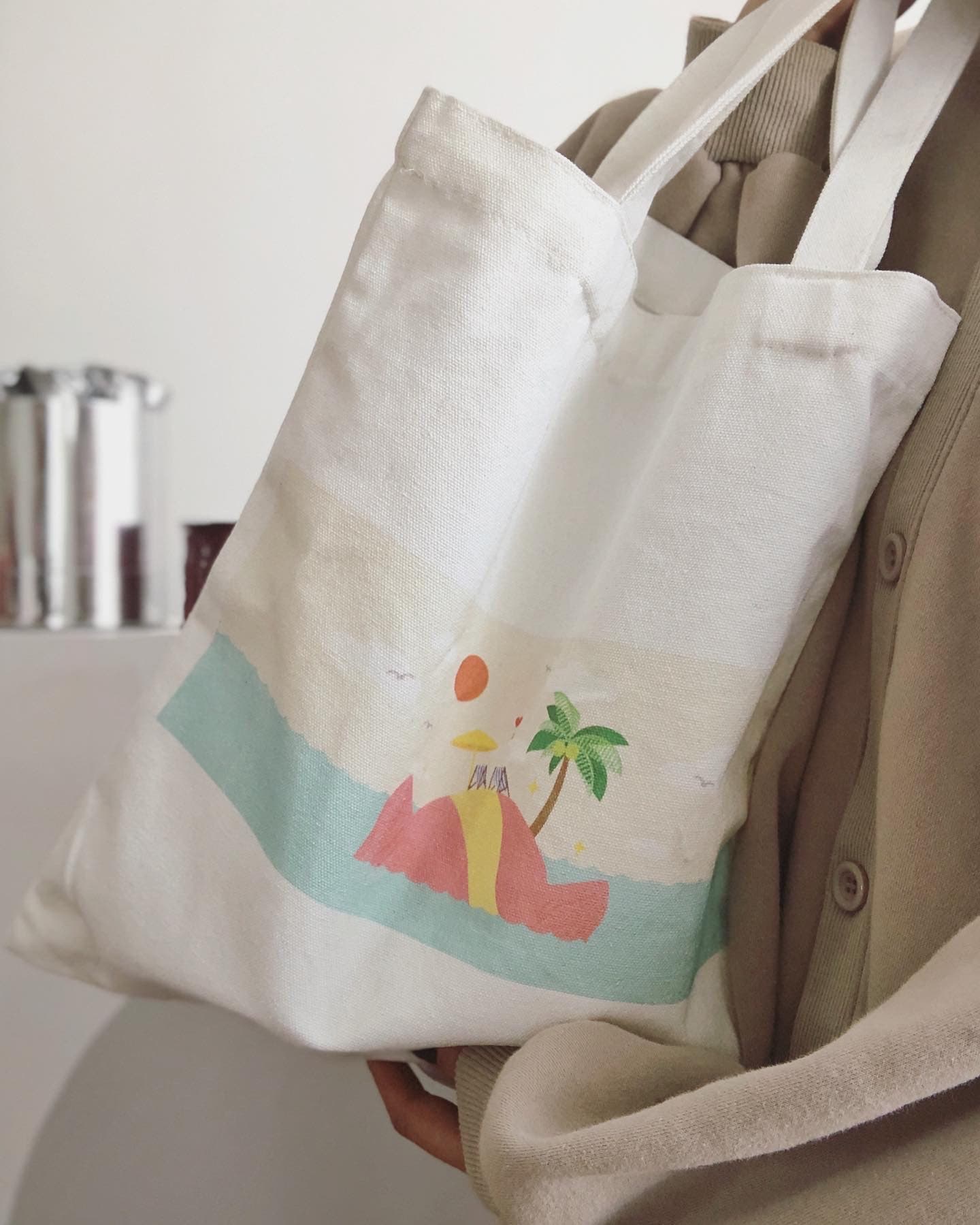 Candy Wrap Island Tote Bag, Aesthetic Tote Bag, Kawaii Tote Bag, Canvas bag, Fabric Bag, Daily Use Bag, Shopping Bag, Shoulder Bag