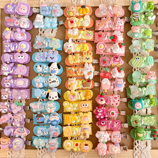 Kawaii Handmade hair clips, Color of your choice, Random 1, cute decoden hair accessories, each one is unique