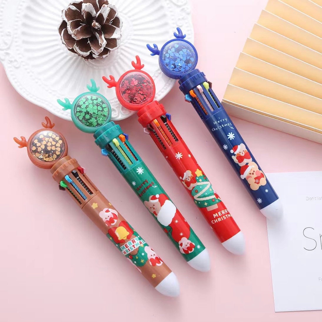 Kawaii Christmas 10 colors pen, Cute Stationery, Ballpoint Pens, Christmas Gifts for Children, Christmas gifts