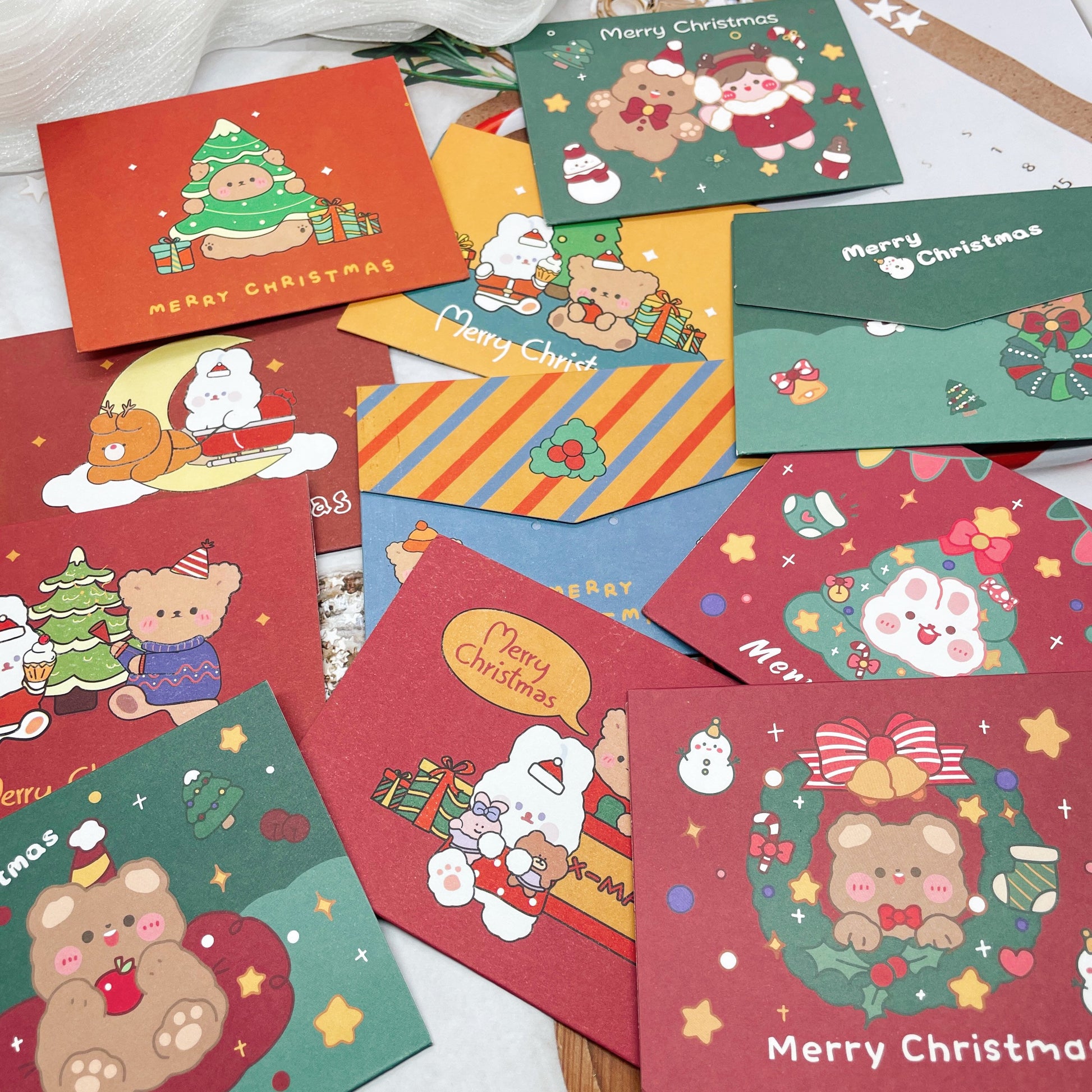 Christmas Greeting Cards - Blank Cards, Creative Greeting Cards, Cute Stationery, Kawaii Greeting Cards, Birthday Cards, Bunny, Teddy Bear