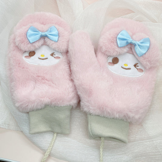 Kawaii Mittens, Sanrio Furry Mittens, My Melody Winter Gloves, My Melody Winter Mitten with Lanyard, Winter Gifts
