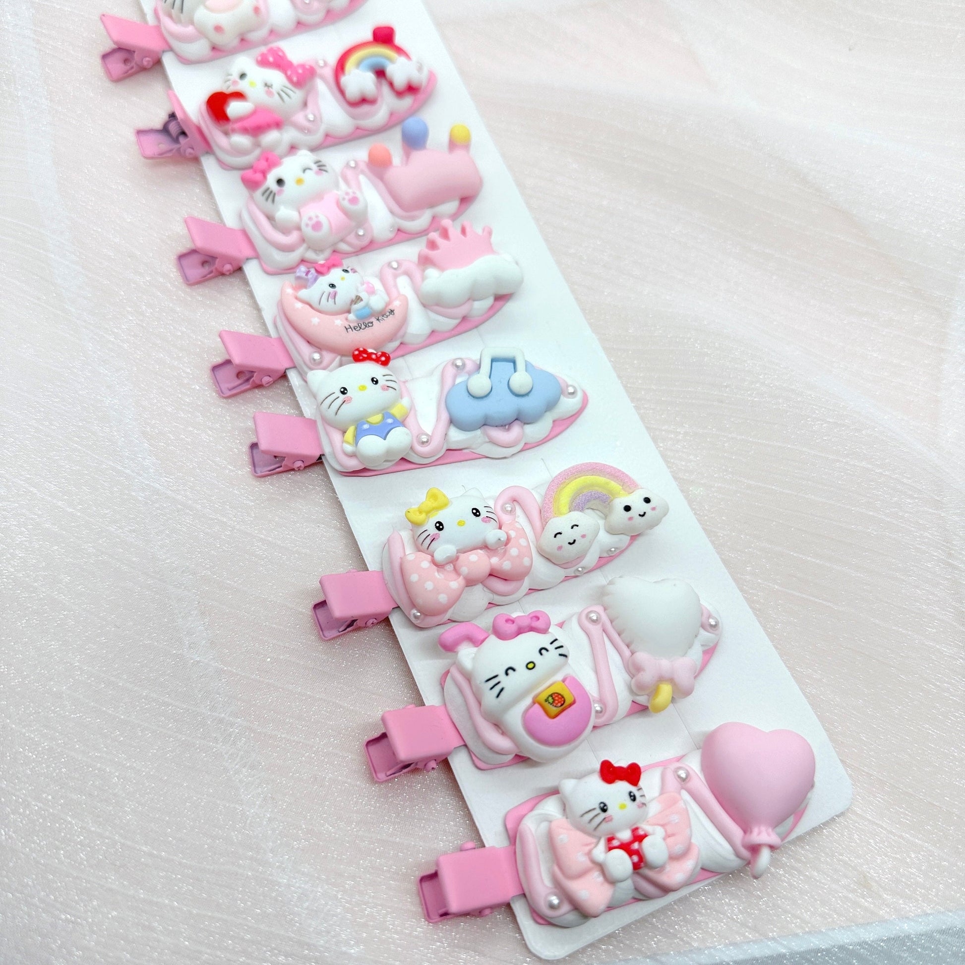 Kawaii Hello Kitty hair clips, Handmade Pink Kitty Barrette, Random 1, cute decoden hair accessories, each one is unique