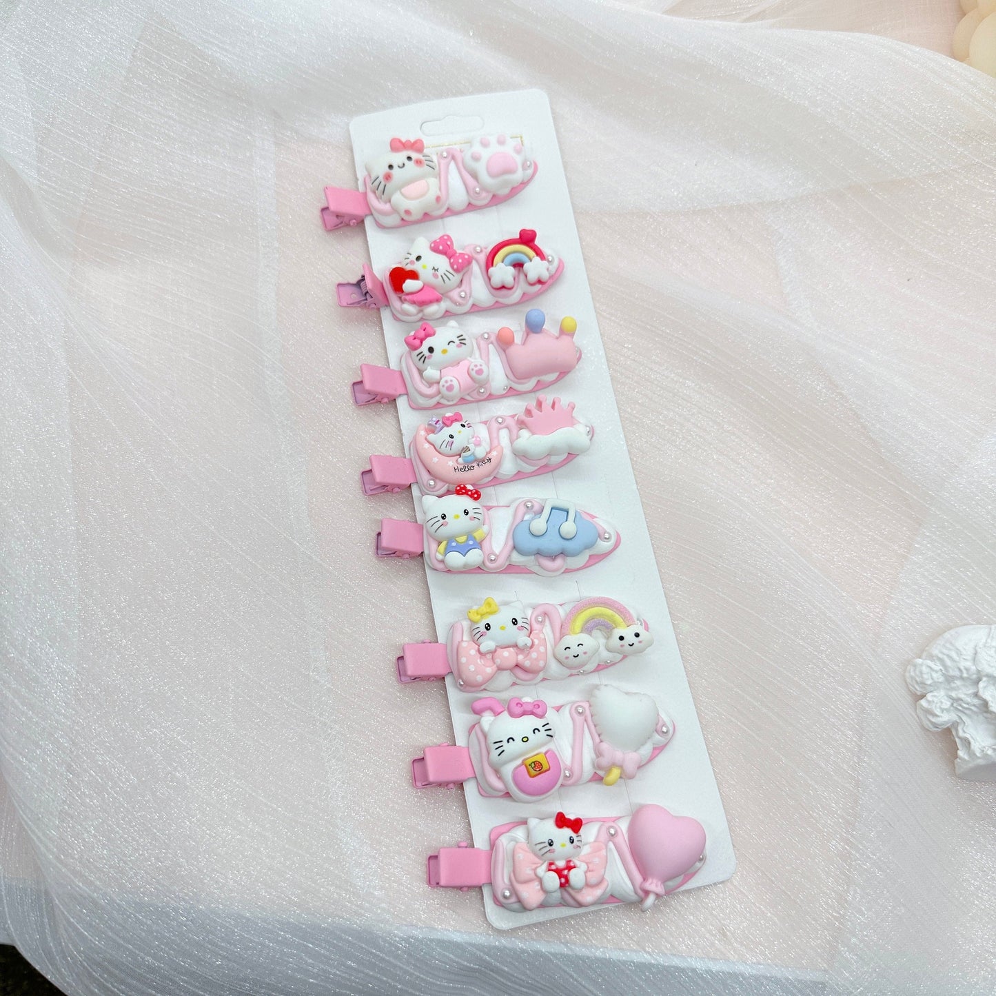 Kawaii Hello Kitty hair clips, Handmade Pink Kitty Barrette, Random 1, cute decoden hair accessories, each one is unique