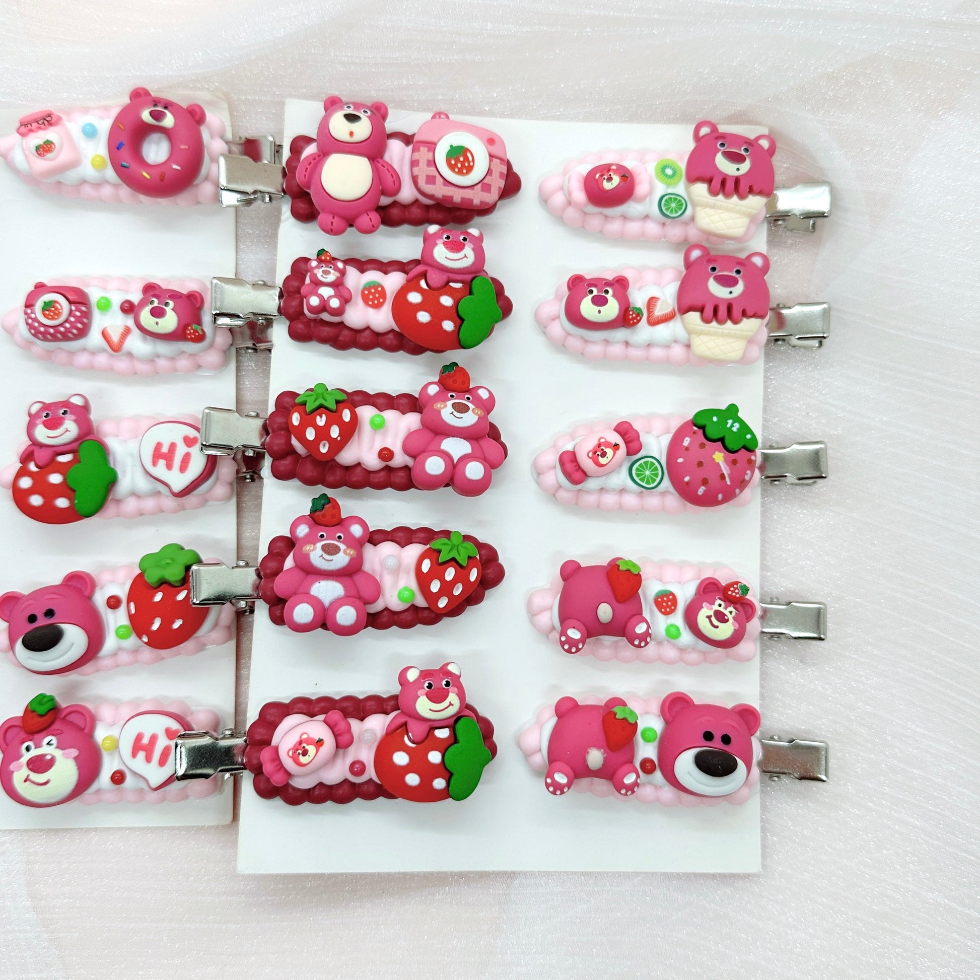 Kawaii Lotso Bear hair clips, Handmade Strawberry Bear Barrette, Random 1, cute decoden hair accessories, each one is unique