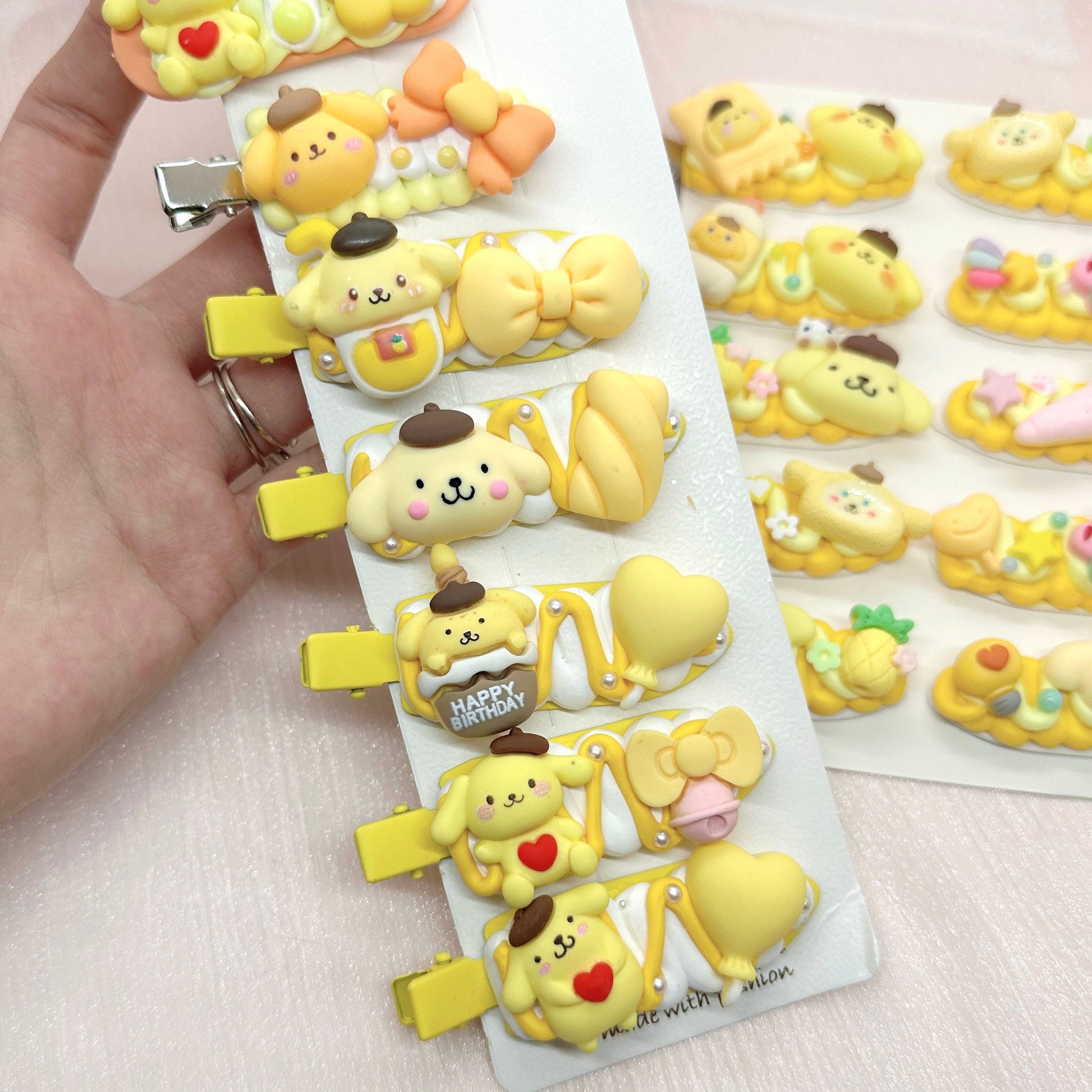 Kawaii Pompompurin hair clips, Handmade Yellow dog Barrette, Random 1, cute decoden hair accessories, each one is unique