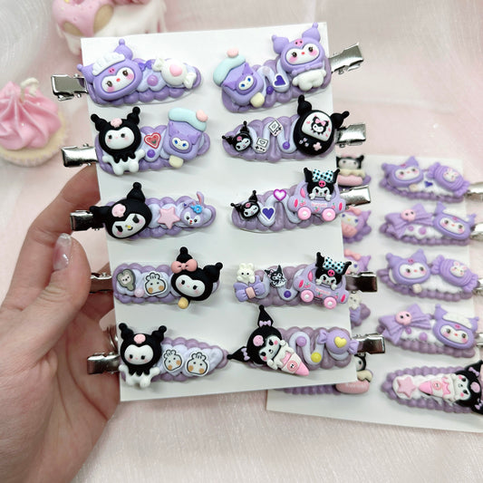 Kawaii Kuromi hair clips, Handmade Sanrio Barrette, Random 1, cute decoden hair accessories, each one is unique