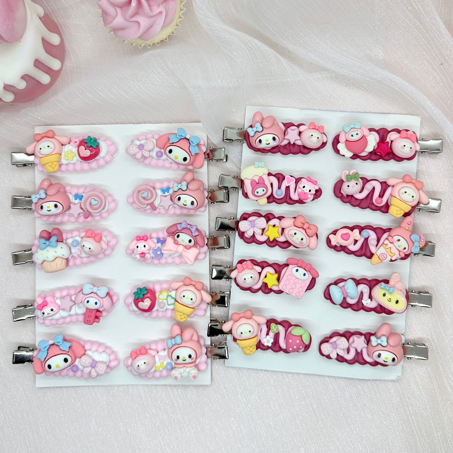 Kawaii My Melody hair clips, Handmade Sanrio Barrette, Cute Pink Hair Clips, Random 1, cute decoden hair accessories, each one is unique