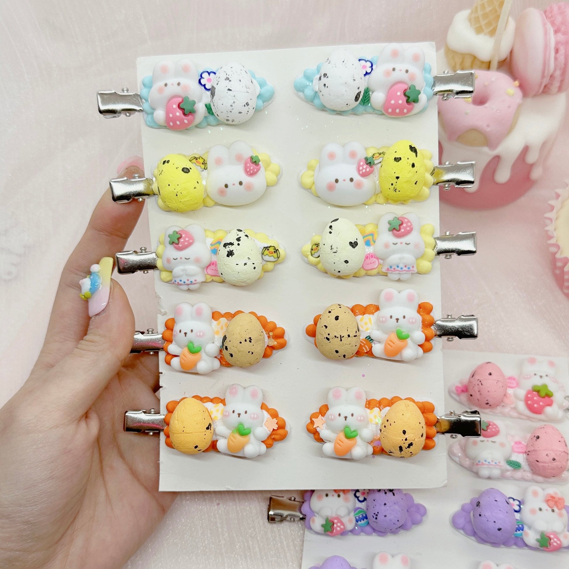 Kawaii Easter hair clips, Handmade Easter Barrette, Random 1, cute decoden hair accessories, each one is unique