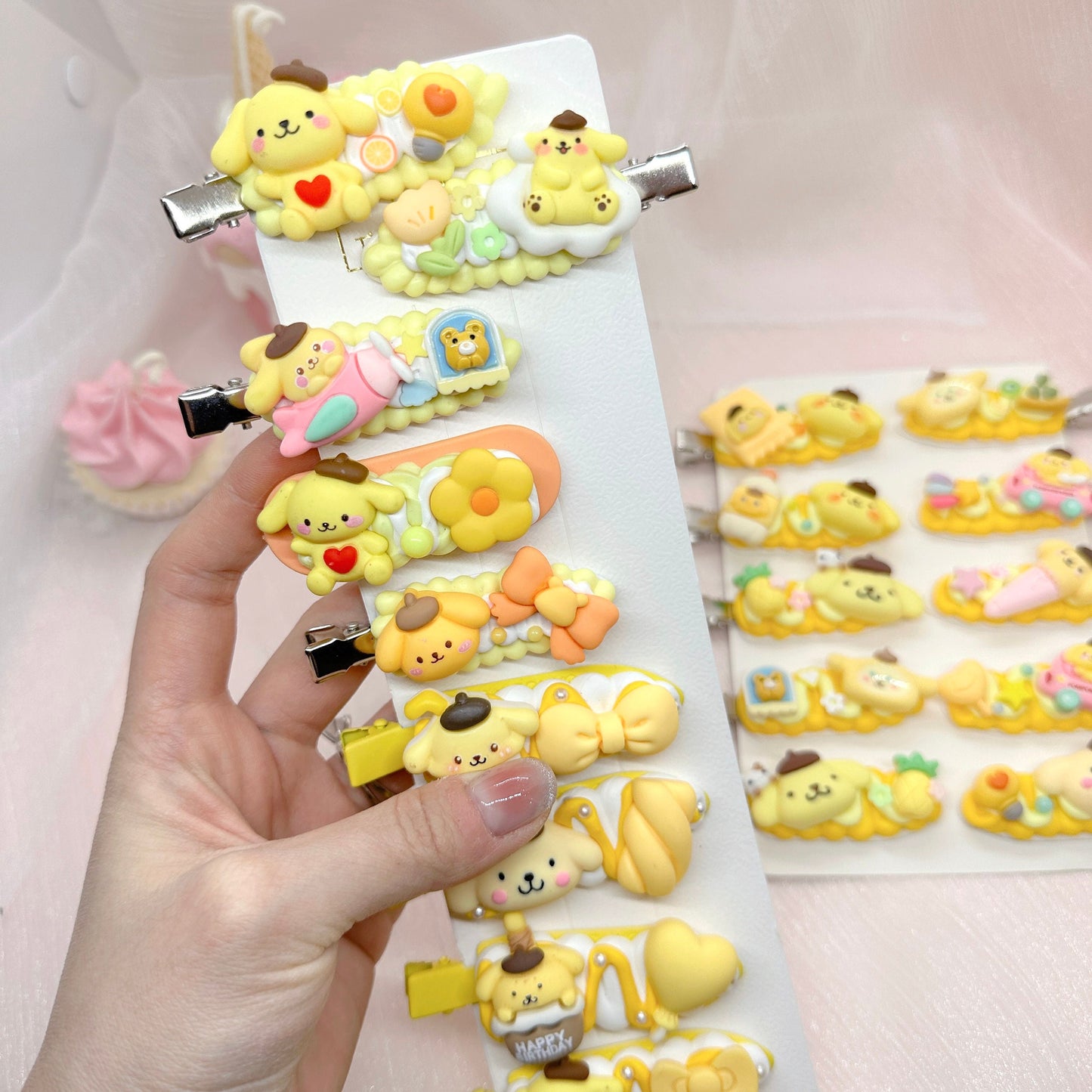 Kawaii Pompompurin hair clips, Handmade Yellow dog Barrette, Random 1, cute decoden hair accessories, each one is unique