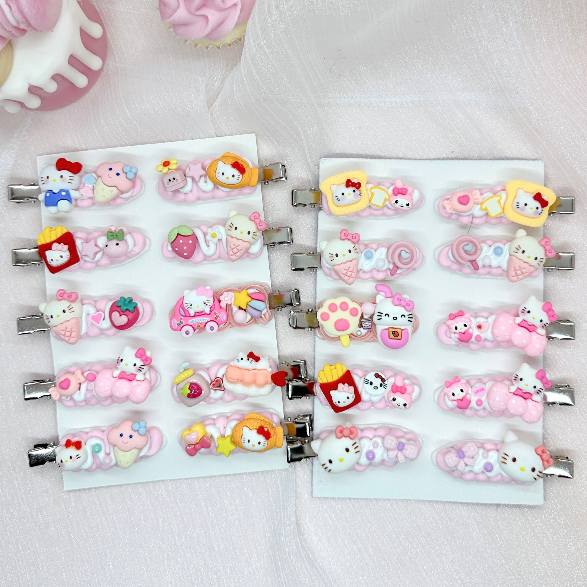 Kawaii Hello Kitty hair clips, Handmade Pink Kitty Barrette, Random 1, cute decoden hair accessories, each one is unique