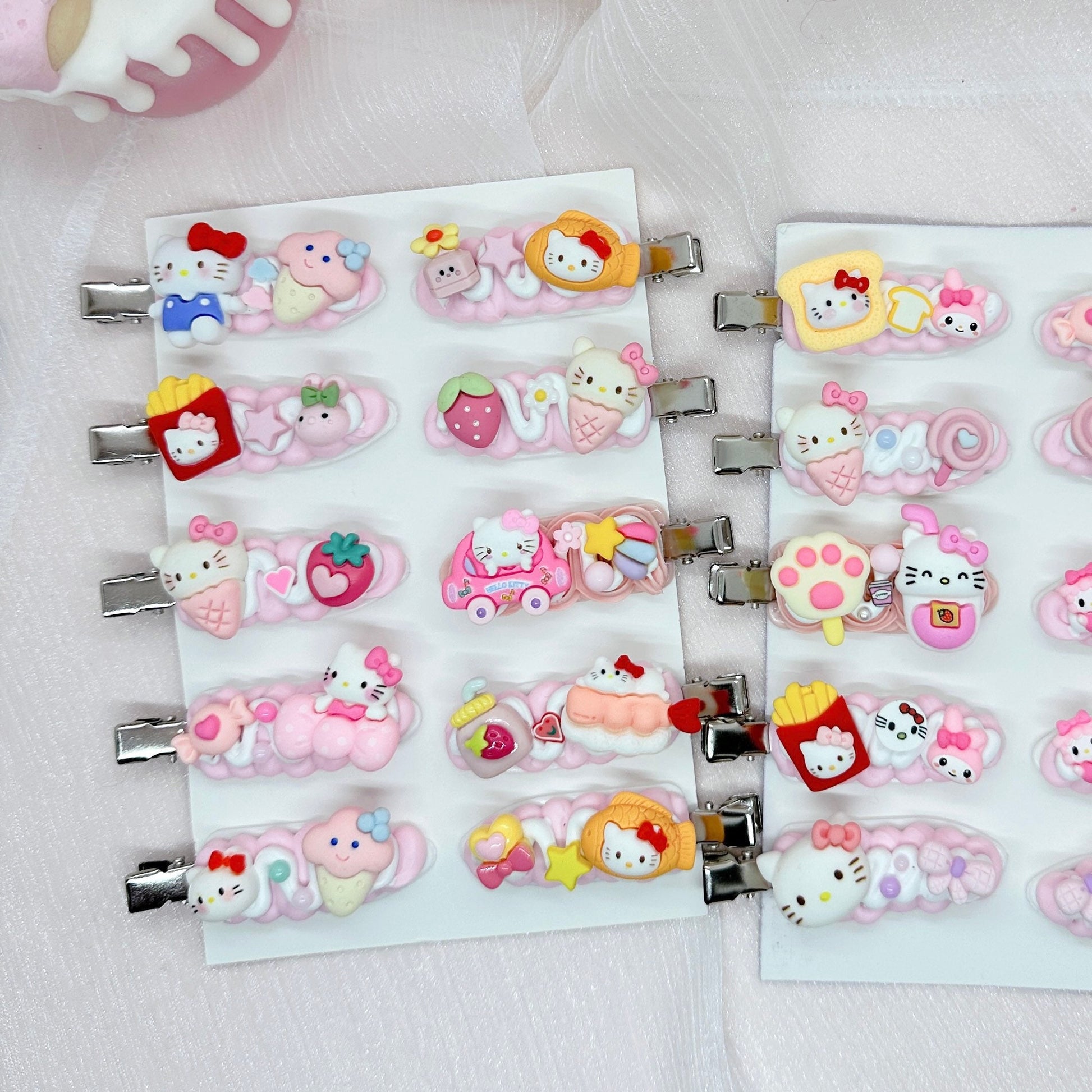 Kawaii Hello Kitty hair clips, Handmade Pink Kitty Barrette, Random 1, cute decoden hair accessories, each one is unique