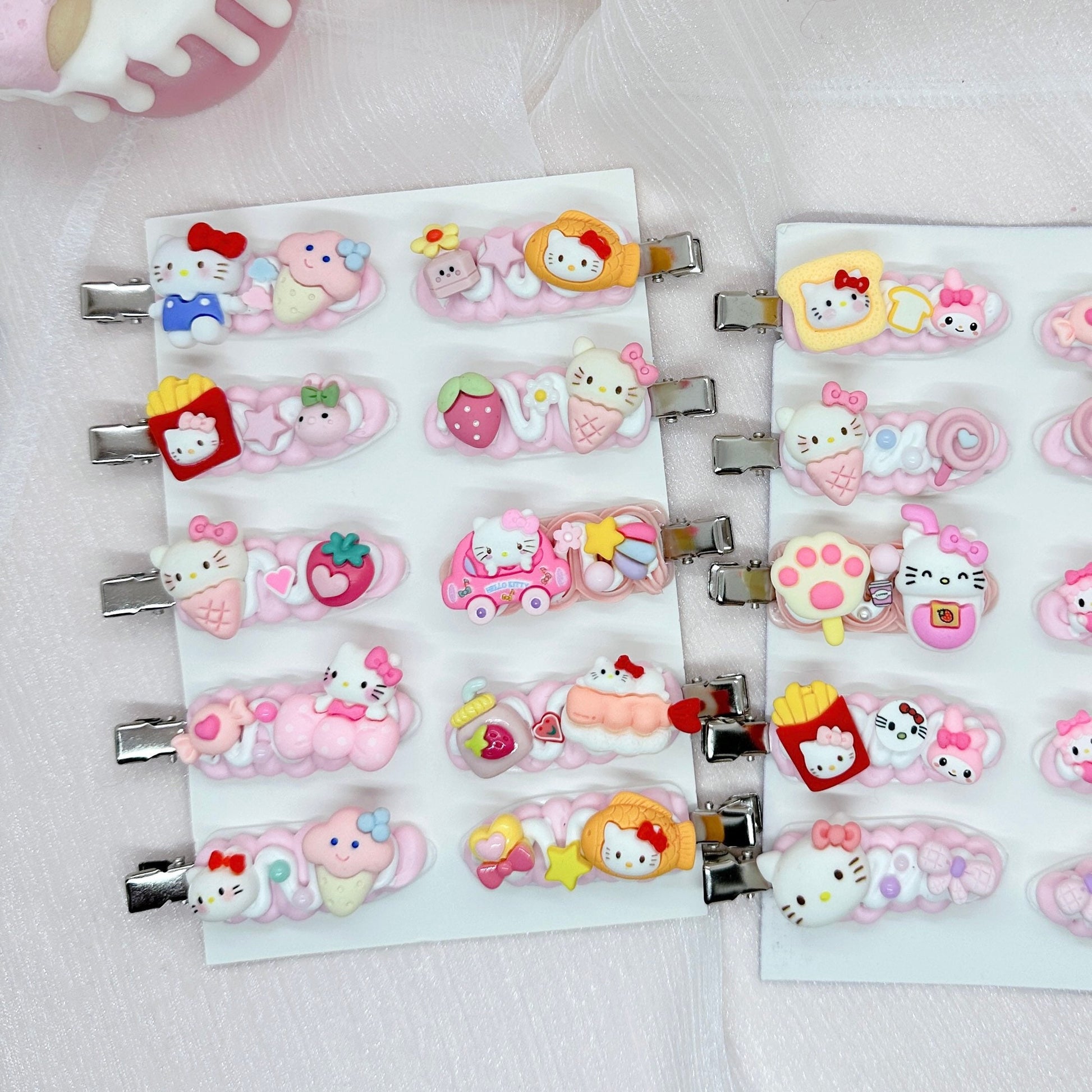 Kawaii Hello Kitty hair clips, Handmade Pink Kitty Barrette, Random 1, cute decoden hair accessories, each one is unique