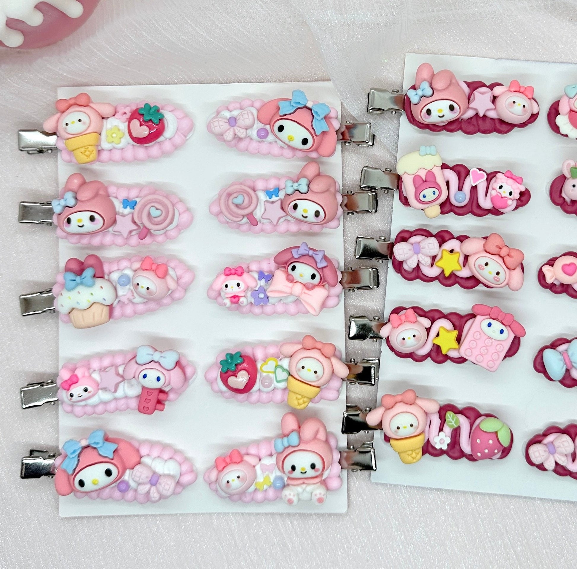 Kawaii My Melody hair clips, Handmade Sanrio Barrette, Cute Pink Hair Clips, Random 1, cute decoden hair accessories, each one is unique