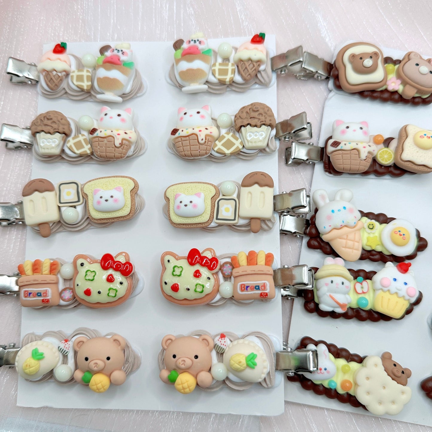 Kawaii food hair clips, Donut Bear, ice-cream Cone, Random 1, cute decoden hair accessories, each one is unique