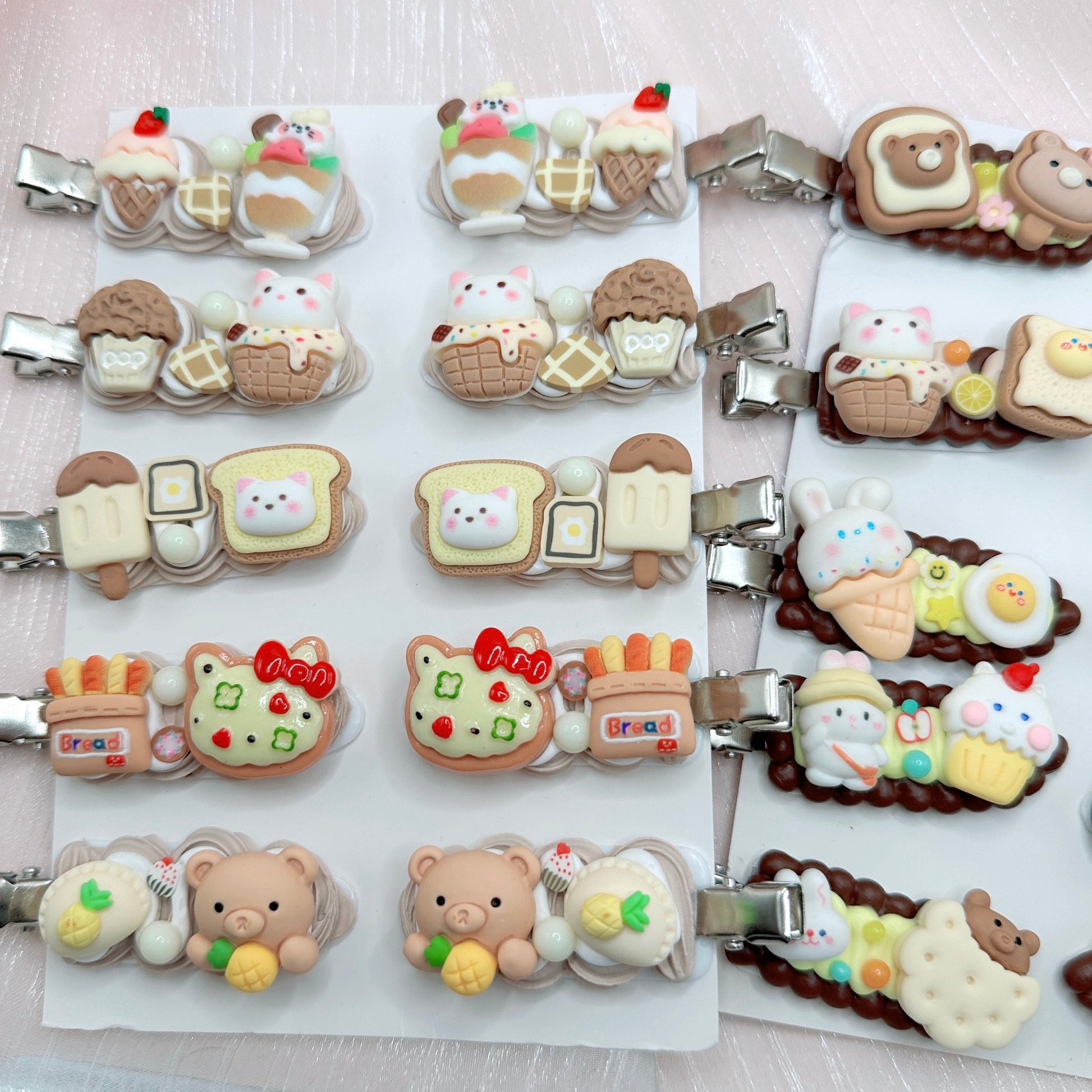 Kawaii food hair clips, Donut Bear, ice-cream Cone, Random 1, cute decoden hair accessories, each one is unique