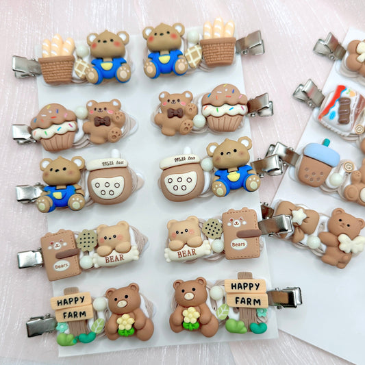 Kawaii Teddy Bear hair clips, Cute Bear Barrette, Random 1, cute decoden hair accessories, each one is unique