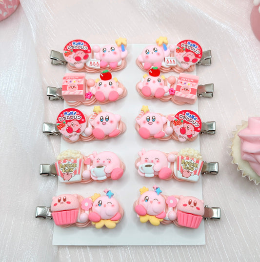 Kawaii Kirby hair clips, Pink Pokémon Hair Clips, Random 1, cute decoden hair accessories, each one is unique