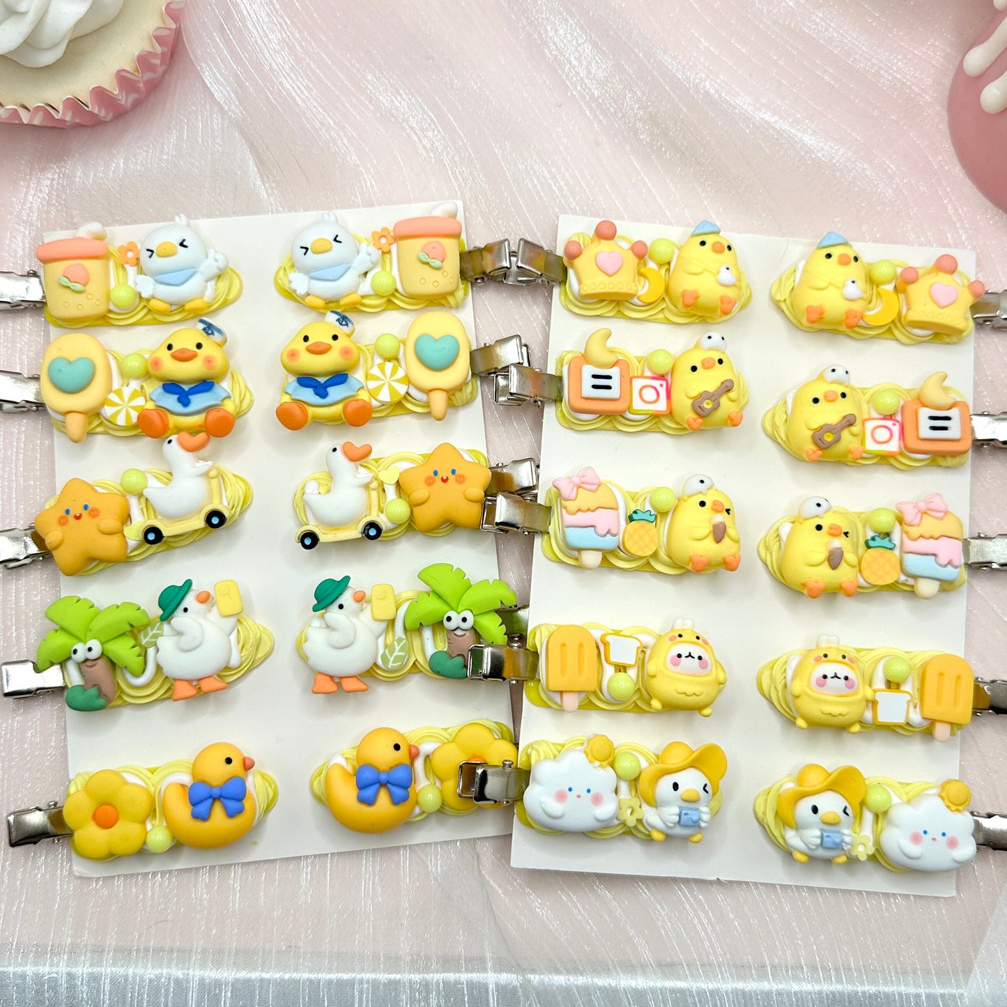 Kawaii Ducky & Chicken hair clips, Yellow Animal Hair Clips, Random 1, cute decoden hair accessories, each one is unique