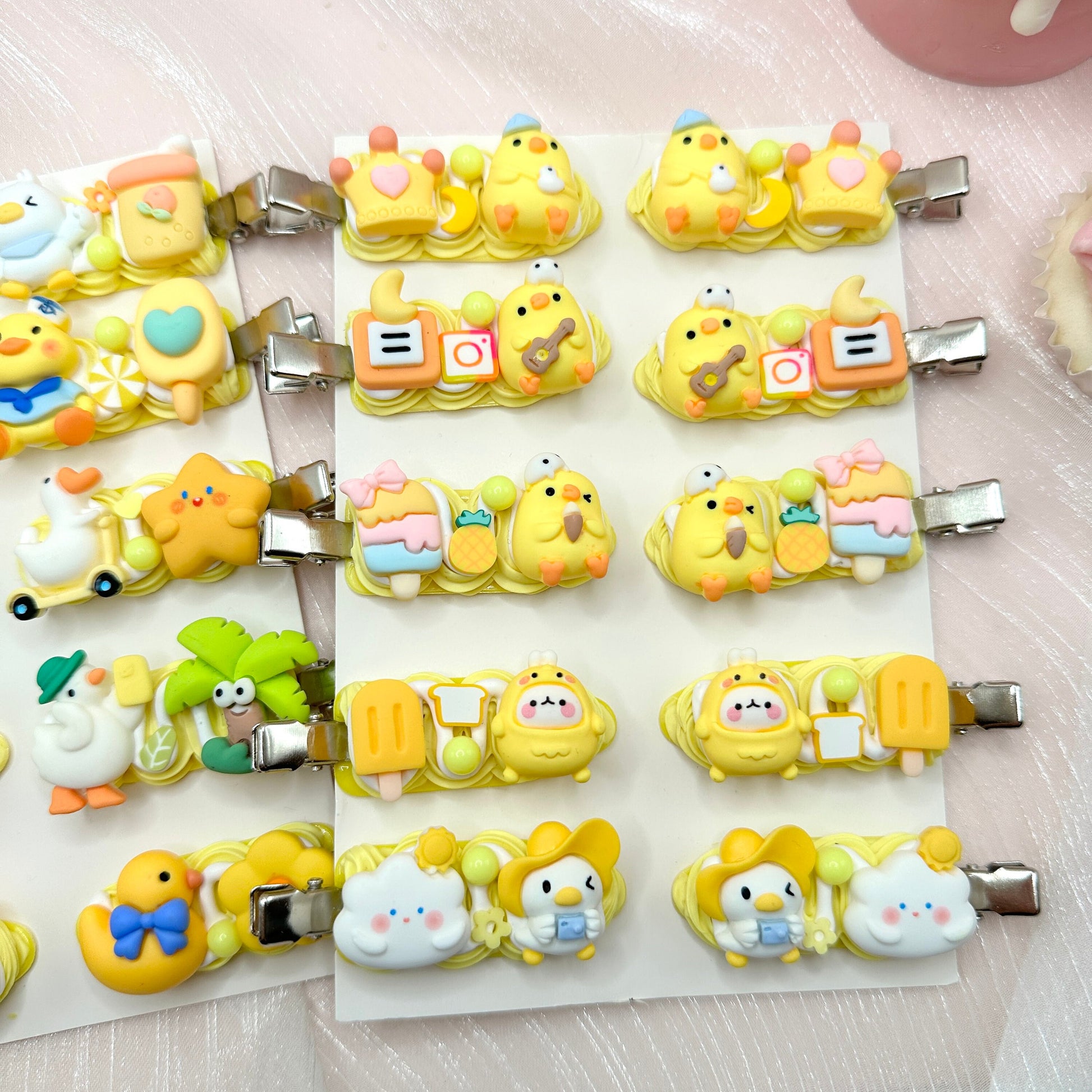 Kawaii Ducky & Chicken hair clips, Yellow Animal Hair Clips, Random 1, cute decoden hair accessories, each one is unique