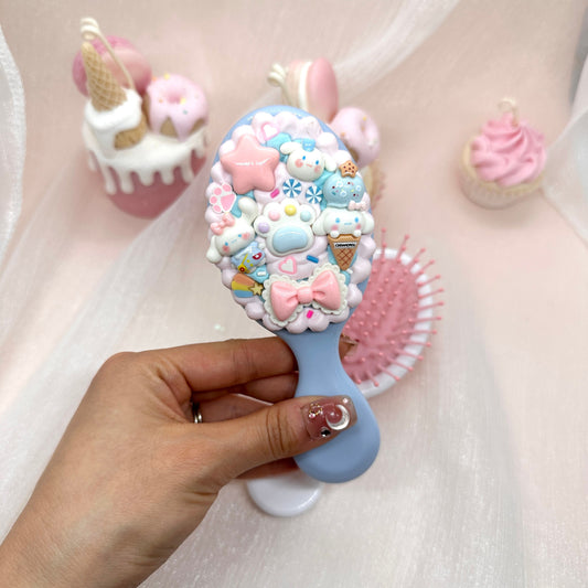 Kawaii Cinnamoroll hair brush, Handmade Decoden Hair Brushes, Cream Clay Hair Brushes, Hair Accessories