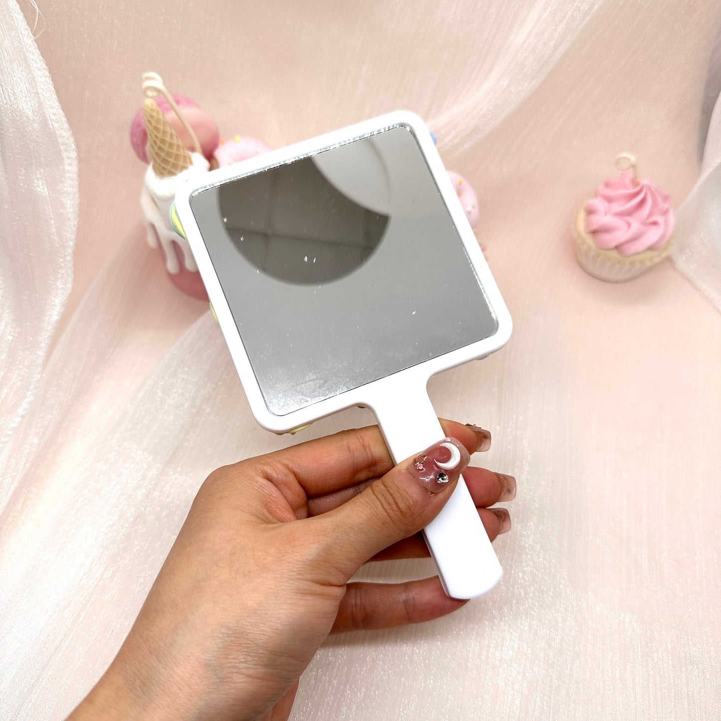 Kawaii Handhold Mirror, Handmade Decoden Mirror, Cream Clay Mirror, Make up Accessories