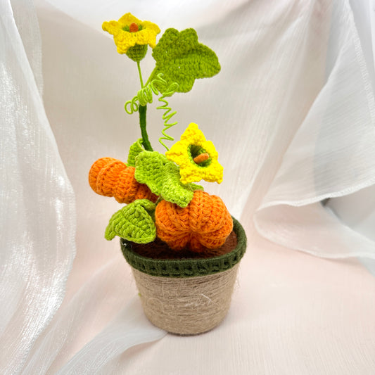 Crochet Pumpkin Potted Plant, Handmade Knitted Plants, Mother’s Day Gift, Flower Bouquet, Decorative Flower, Car Decoration