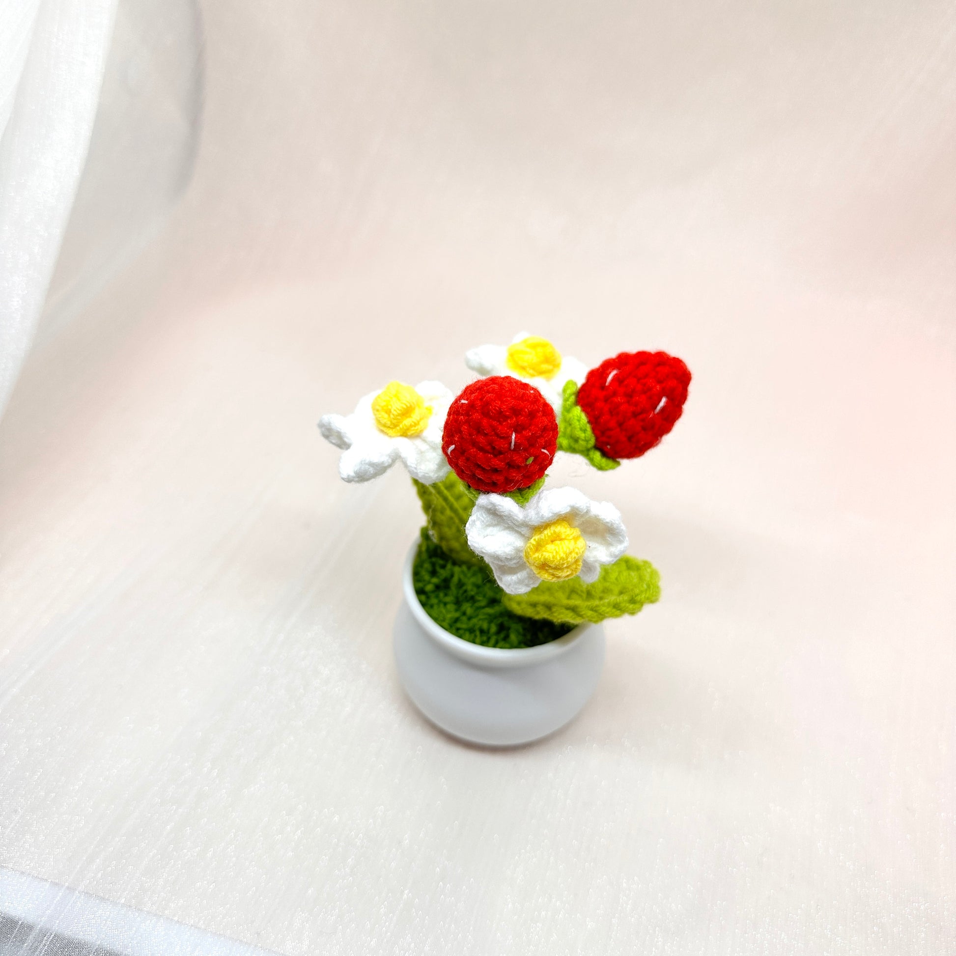 Crochet Strawberries Plant, Handmade Knitted Plants, Gift Ideas, Decorative Flower, Car Decoration, Creative Gift Idea