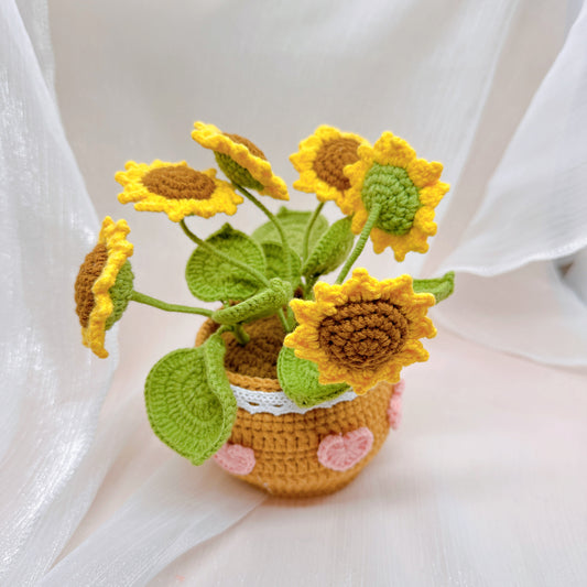 Crochet Sunflower Potted Plant, Handmade Knitted Plants,Mother’s Day Gift, Flower Bouquet, Decorative Flower, Car Decoration