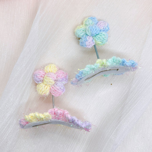 Crochet Flower Bobblehead Hair Clips, Handmade Barrettes, Kawaii Fuzzy Hair Accessories, Funny Barrettes, Mermaid Barrettes, Fairy Barrettes
